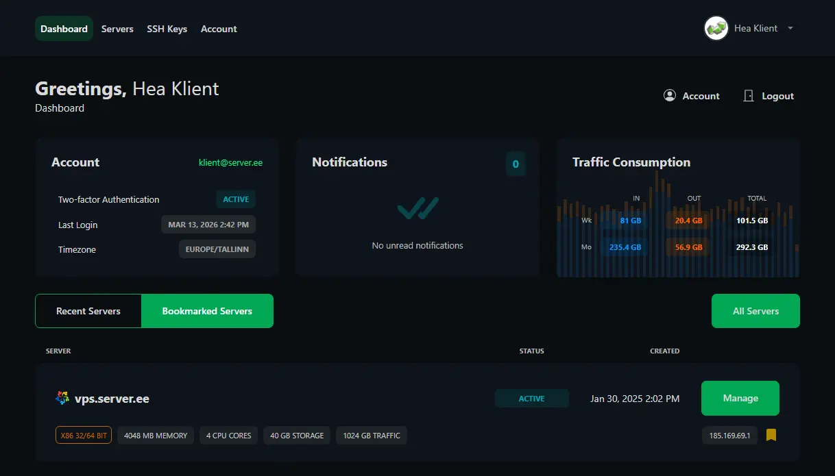 VirtFusion dashboard